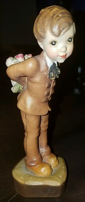 Anri Sarah Kay Boy with Flowers Woodcarving 4 3/4