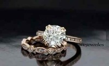 2.93CT Round Lab-Created Diamond Engagement Wedding Ring Set 14K Rose Gold Over