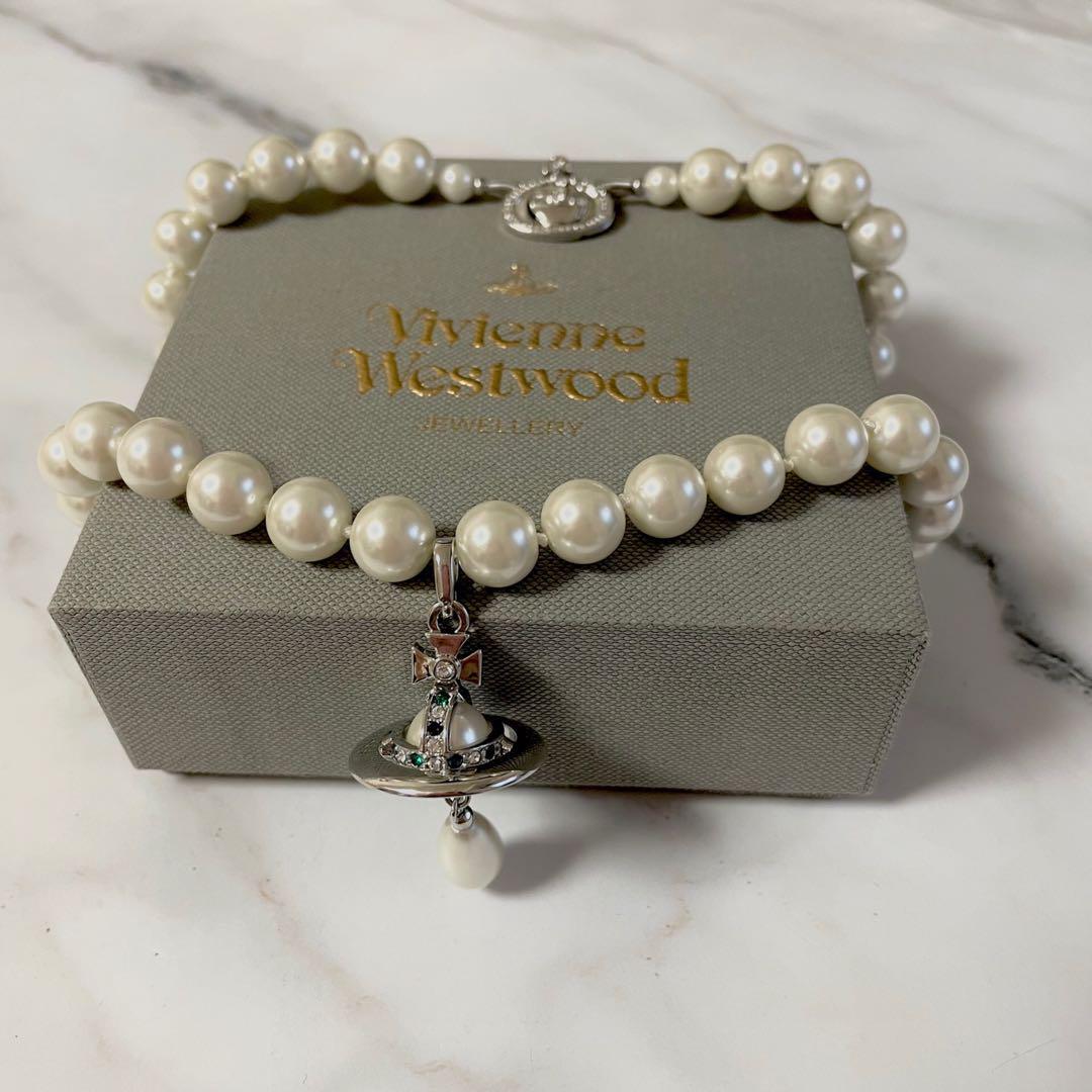 Vivienne Westwood Orb Necklace Choker White 1 Row Drop Pearl Vivienne Westwood Orb Necklace Choker White 1 Row Drop Pearl