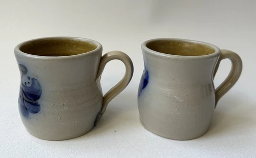 VINTAGE 1979 STUDIO ART POTTERY STONEWARE ARTIST SIGNED MUGS - SET OF 2 -C40