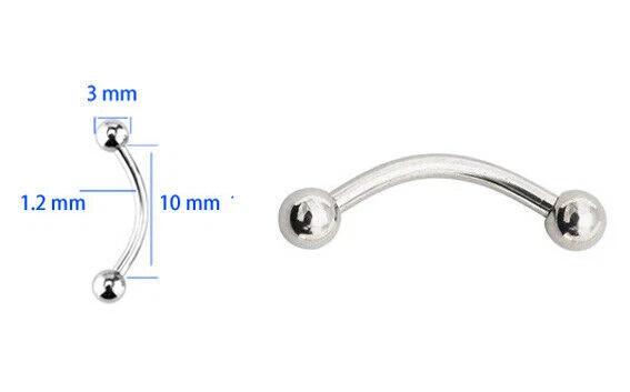 PIERCING SOPRACCIGLIO CURVO IN ACCIAIO INOX CHIRURGICO 316L BANANA STILE FEDEZ - Immagine 2 di 2