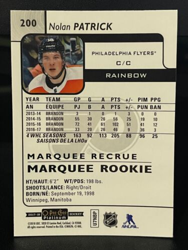 2017-18 O-Pee-Chee Platinum - 208 Nolan Patrick - Marquee Rookie Rainbow - Foto 2 di 2