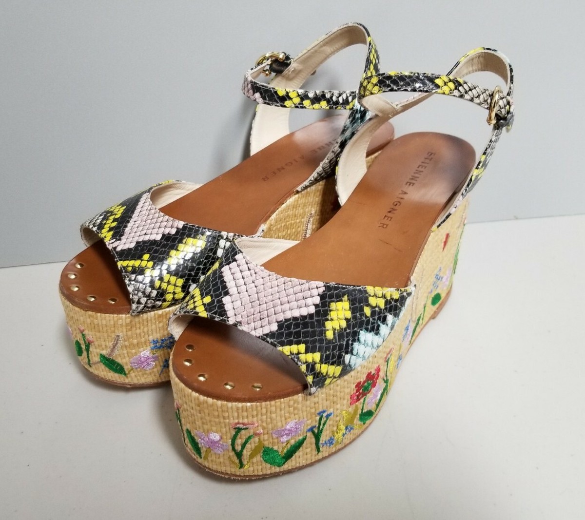 Etienne Aigner Sophia Platform Sandals Neutral Womens Size EUC