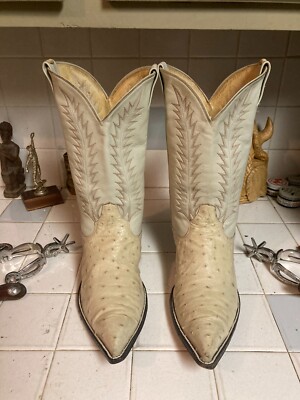 Custom Shop White Ivory Ostrich Leather Western Cowboy Boots
