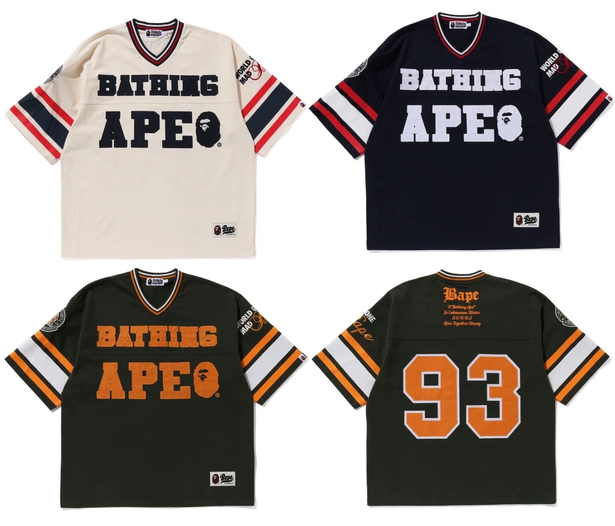 *A BATHING APE Men's BAPE FOOTBALL JERSEY 1J80109064 NVY / GRN / IVY 2023 AW New