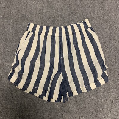 NWT PACT women s mariner blue stripe Rhea Tabbed Shorts Medium $55 Linen Blend