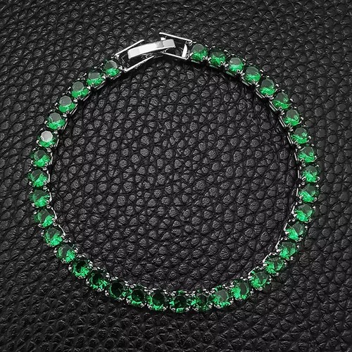 Tennis Armband Silber 4mm Rund Simuliert Grün Smaragde 7,5'' Lang - Bild 2 von 3