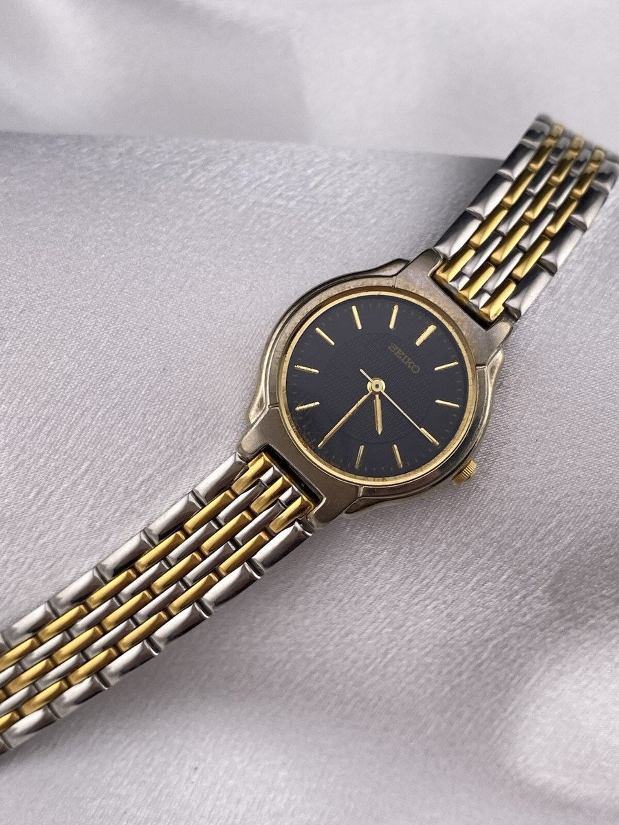Vintage Seiko Women's Black Dial Silver Gold Tone Bracelet Vintage Seiko Women's Black Dial Silver Gold Tone Bracelet