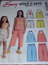 🌼 McCALL'S #M5373 - GIRLS ~EASY~ SUMMER TOPS - SHORTS & CAPRI'S PATTERN  3-6 FF