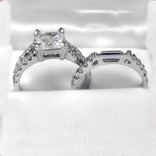 Elena: 3,3ct Princess Cut Ice on Fire CZ Silber Ehering Set - Bild 4 von 4