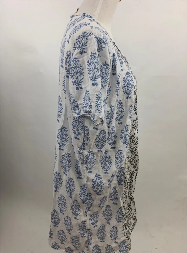 ROBERTA ROLLER RABBIT blue cotton block print Tunic Kurta Womens' M - Image 2 of 4