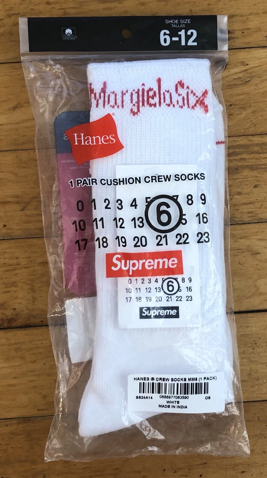 Chaussettes d'équipage blanches Supreme x MM6 Maison Margiela Hanes 1 paire   NEUVES   EN MAIN