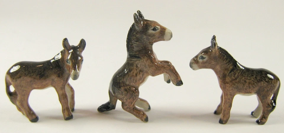 Miniature Porcelain Hand Painted Figurine -Set/3 Brown Donkey (Min-Tiny) - image 2 of 2