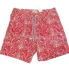 NWT J.Crew Red Batik 6" Swim Trunks Men's S Pockets Lined Beach Lightweight