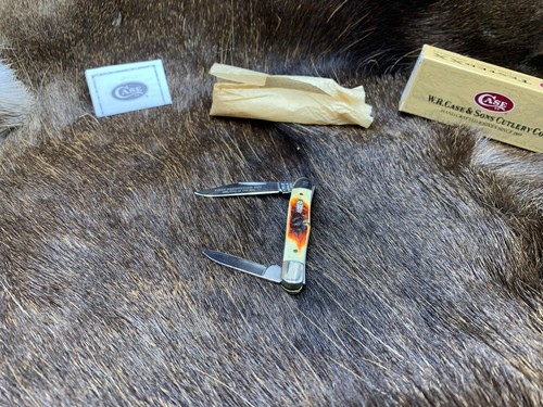 1996 Case R5208 SS Half Whittler Knife With Red Stag Handles Mint In Box P413 - Picture 5 of 24