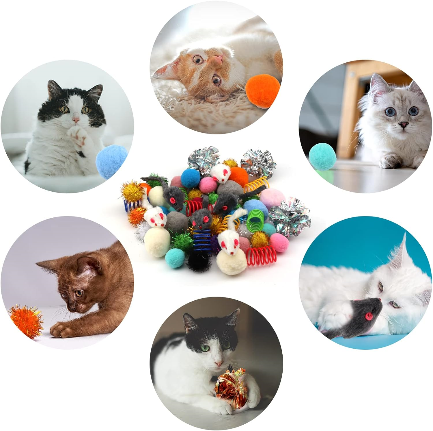60 Packs Cat Toys Balls Set Spiral Springs Assorted, Kitten Ball Toys ...