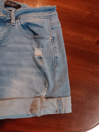 Pantalones Cortos Judy Azul Lavado Claro Destruido Distress Dobladillo Medio Puño JB1552 M - Imagen 6 de 16