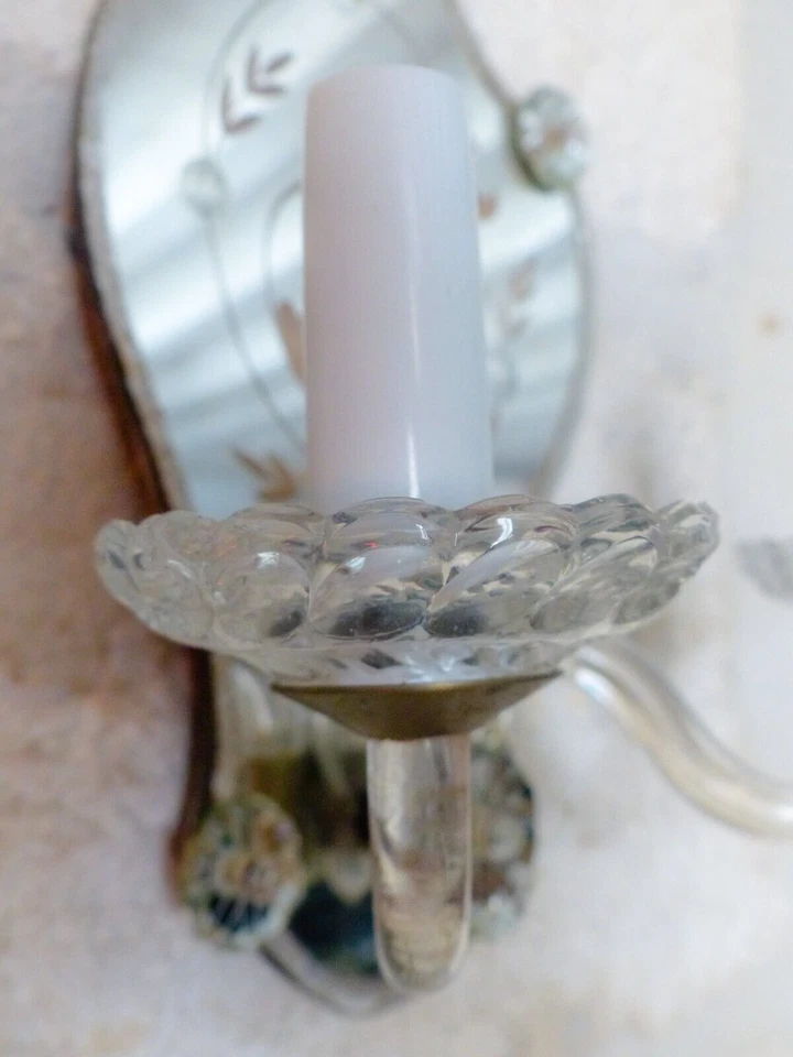 Precioso par antiguo aplique espejo de pared 1880 tazas de cristal de Murano veneciano Foto 4 de 4