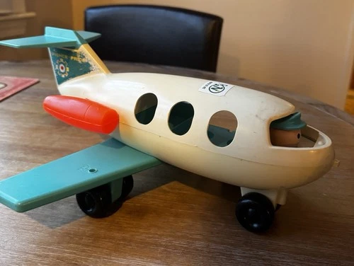 Vintage 1970-1972 Fisher Price Little People Toy Jet Airplane Plane w/Pilot USA