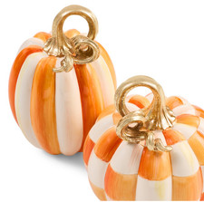 MacKenzie-Childs Orange Check and Stripe Petite Pumpkins, Set of 2 New WT