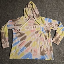 Calvin Klein Hoodie Sweatshirt Womens Small Tie Dye Drawstring Pullover Casual