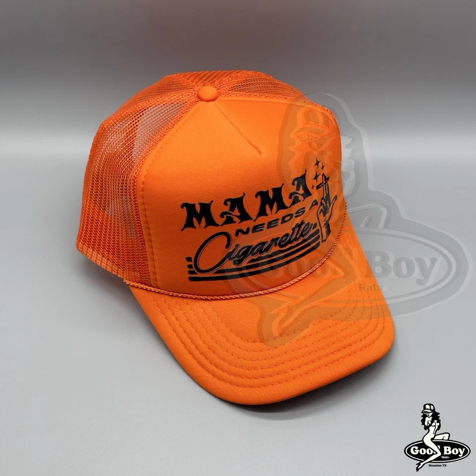 Mama Needs A Cigarette Trucker Hat Retro Orange SnapBack Cap Funny Humor - Image 4 of 4