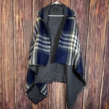 Lord and Taylor Women's One Size OS Blue Plaid Shawl Poncho Cape