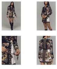 FARM RIO Maxi Floral Mini Dress In Black/Gold NWOT