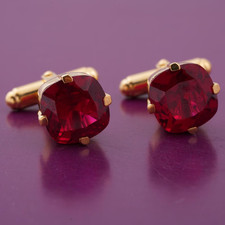 Cushion Cut Lab Created Red Ruby Men's Suits cufflinks in 14k Yellow Gold Plated