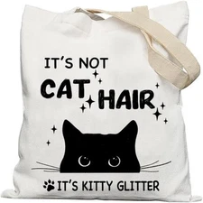 Black Cat Tote Bag, Gifts for Cat Lovers and Mom, It's Not Cat Hair It's Kitty