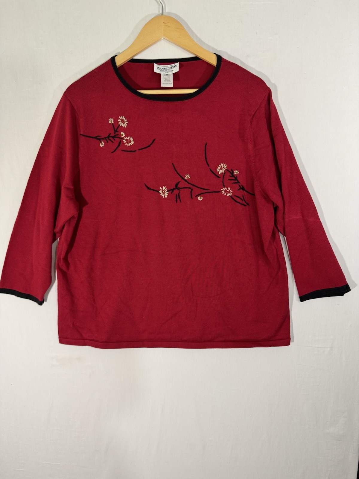 pendleton Red Black Pullover With Embroidery Silk… - image 1