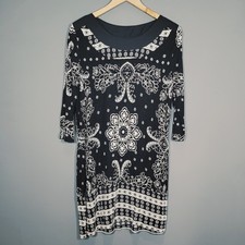 NEXT DRESS 14 BLACK BEADED TUNIC PRINT FLORAL BAROQUE MIDI HG49