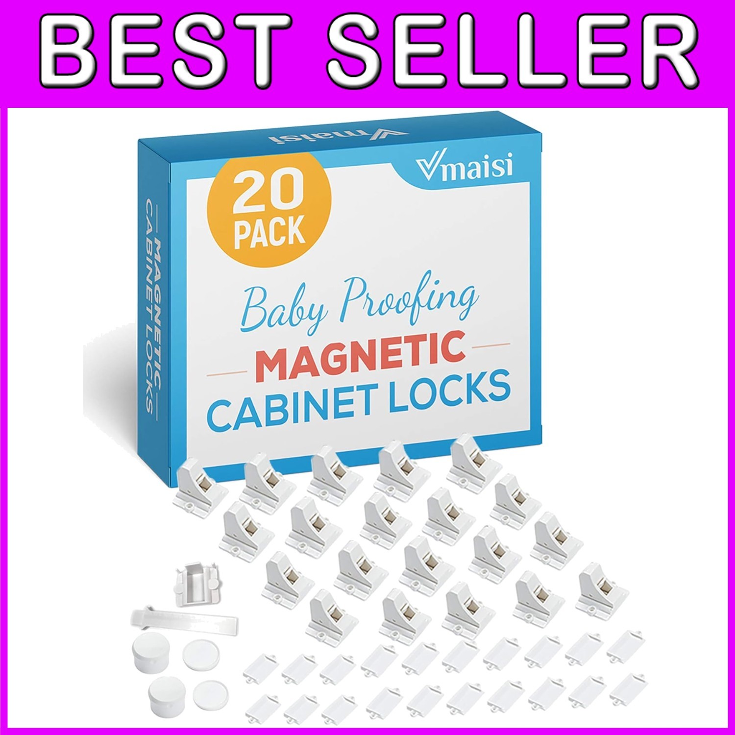 20 Pack Magnetic Cabinet Locks - Childproof Cupboard Latches