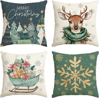 BäUme Rentier Schlitten Schneeflocken Frohe Weihnachten KissenbezüGe 4Er Set, 40