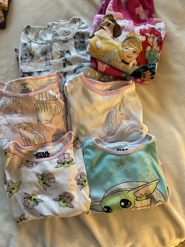 Girls Pj 6 Sets Long Sleeves/pants 5T Star Wars/princess/animals