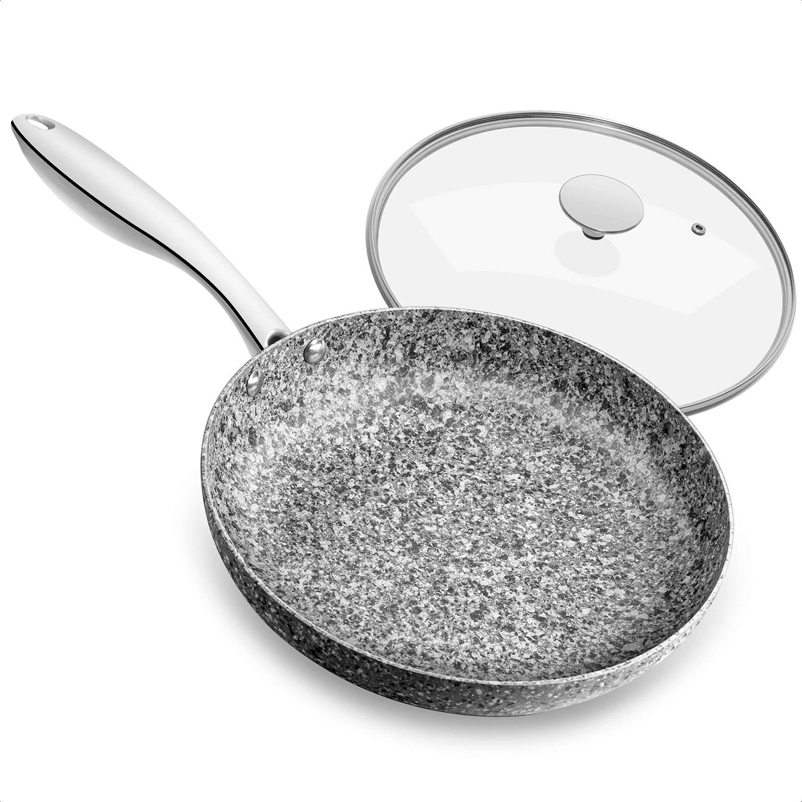 8 Inch Frying Pan with Lid, Ultra Nonstick Small Fry Pan with Granite Interio...