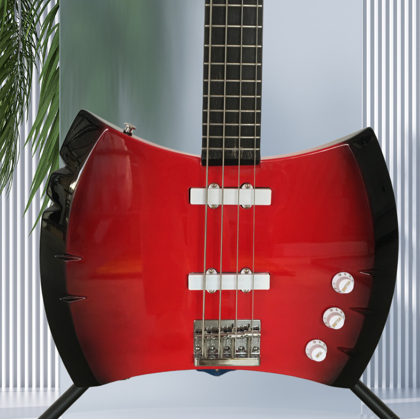 New Marceline's Bass Guitar Red AXE Chrome Part Rosewood Fretboard 24 Frets