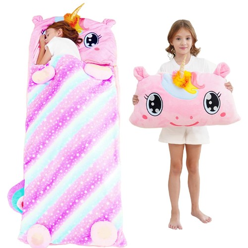 Kid Sleeping Bag with Pillow - Larger Toddler Nap Mat - Plush Unicorn Slumber...