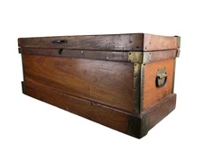 Antique Carpenters Tool Chest Rustic Wood Trunk Brass Corners 15 x 15 x 35"