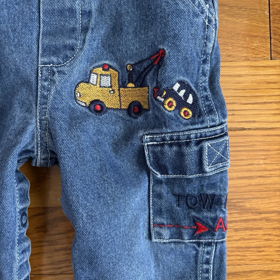 Mono de Colección Denim Bordado Construcción Área de Trabajo 12 Mos Jeans Usar Botones Foto 3 de 4