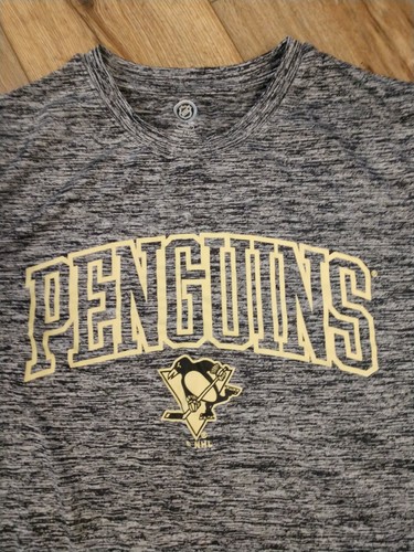 NHL Pittsburgh Penguins Camiseta Negra Gris Moteado Hombre Talla Mediana - EXCELENTE - Imagen 2 de 3