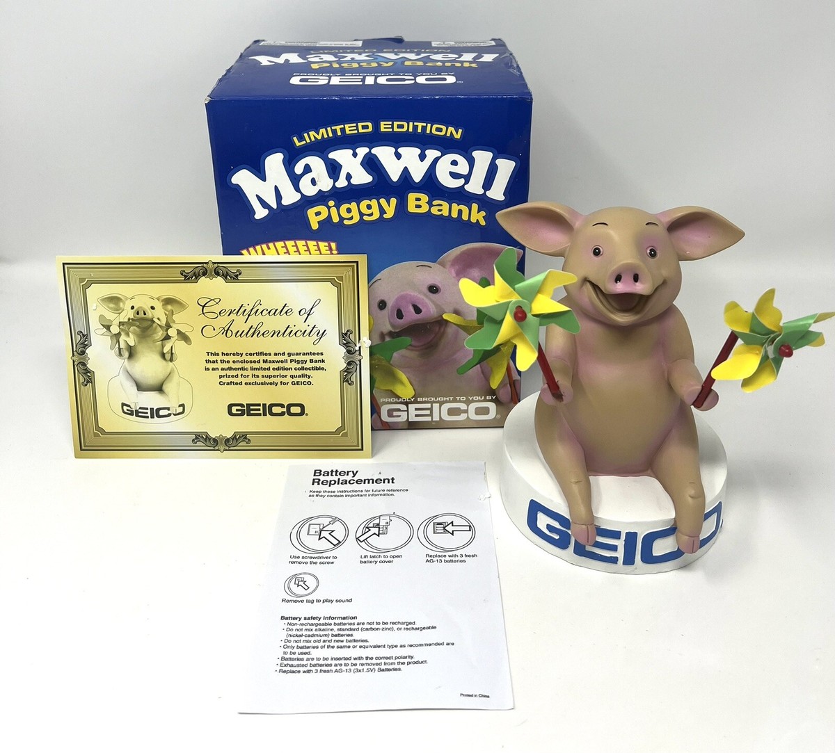 Geico Insurance Maxwell Pig Talking Bank Limited Edition 5043/6000 