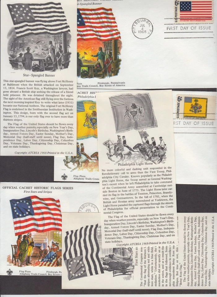 1968 Historic Flags Sc 1345 thru 1354 set of 10 Boy Scout cachets & info cards - Image 4 of 4