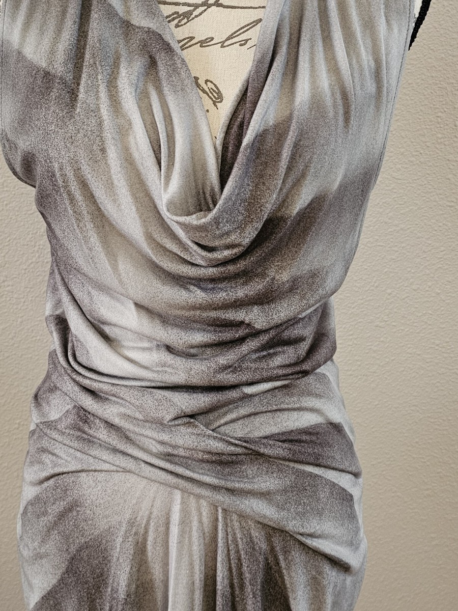 HELMUT LANG Gray Abstract Print Gathered Ruched Draped Soft Modal Dress |  eBay