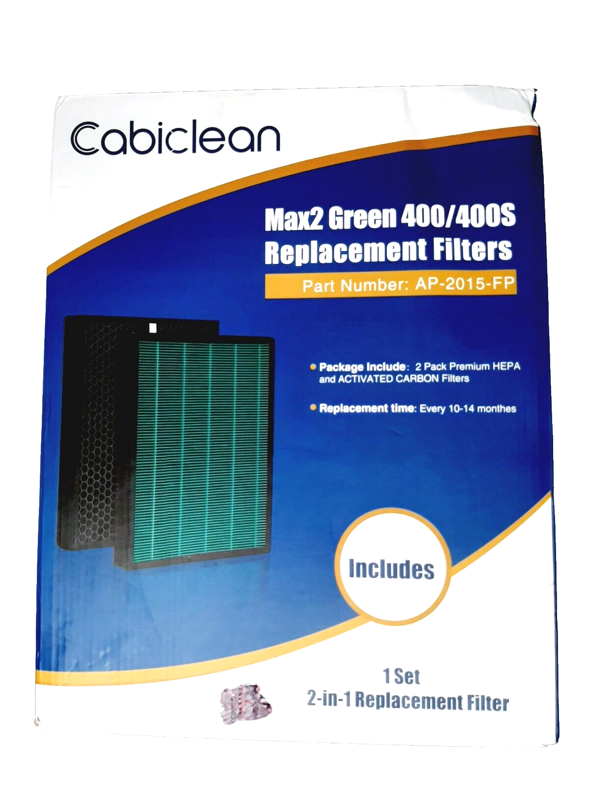 Cabiclean Air Purifier Replacement Filters Green 400/400S Hepa & Active Carbon