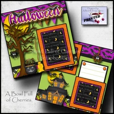 Halloween ~ 2 premade scrapbook pages paper piecing 12x12 printed CHERRY 0285