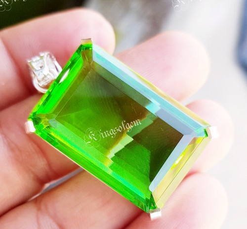 Piedra preciosa suelta solitario de plata alemana corte esmeralda topacio verde 80+ quilates - Imagen 2 de 4