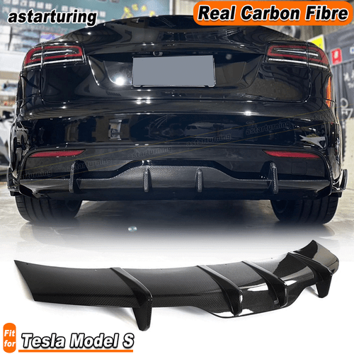 Fit For Tesla Model S Plaid 2021-2023 Real Carbon Fiber Rear Bumper Diffuser Lip - Picture 1 of 12