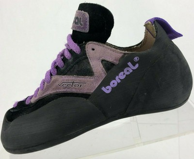 purple climbing shoes