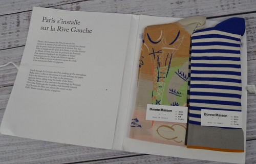 Bonne Maison France Book Cotton Socks Paris Eiffel Tower Striped US 7.5/9.5 NEW